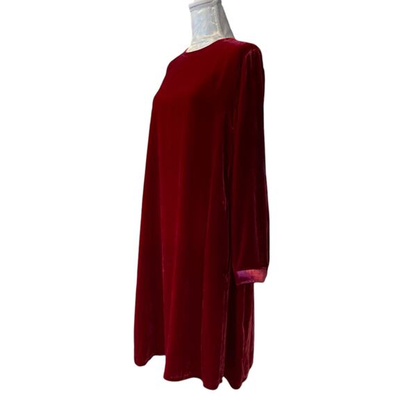 NWT Eileen Fisher The System Ruby Red Silk Velvet Knee Length Dress Size Large - Picture 16 of 16